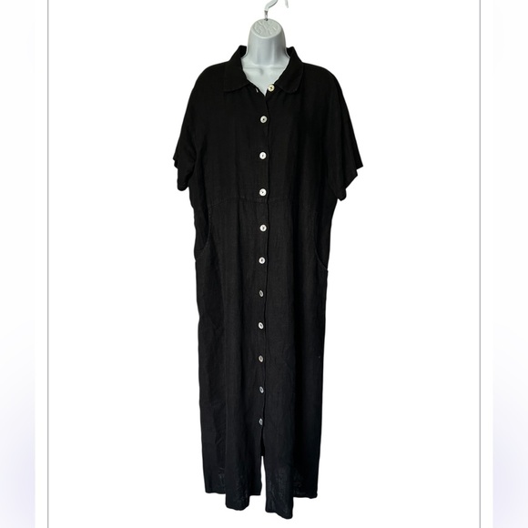 Snappy Turtle Delray Beach Fl Black Linen Shirt Dress Midi Pockets Size XL - Picture 2 of 9